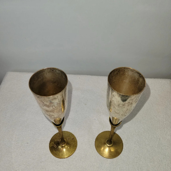 Antique Champagne Flute Glasses S. P. Brass India Brass Copper - Picture 12 of 13